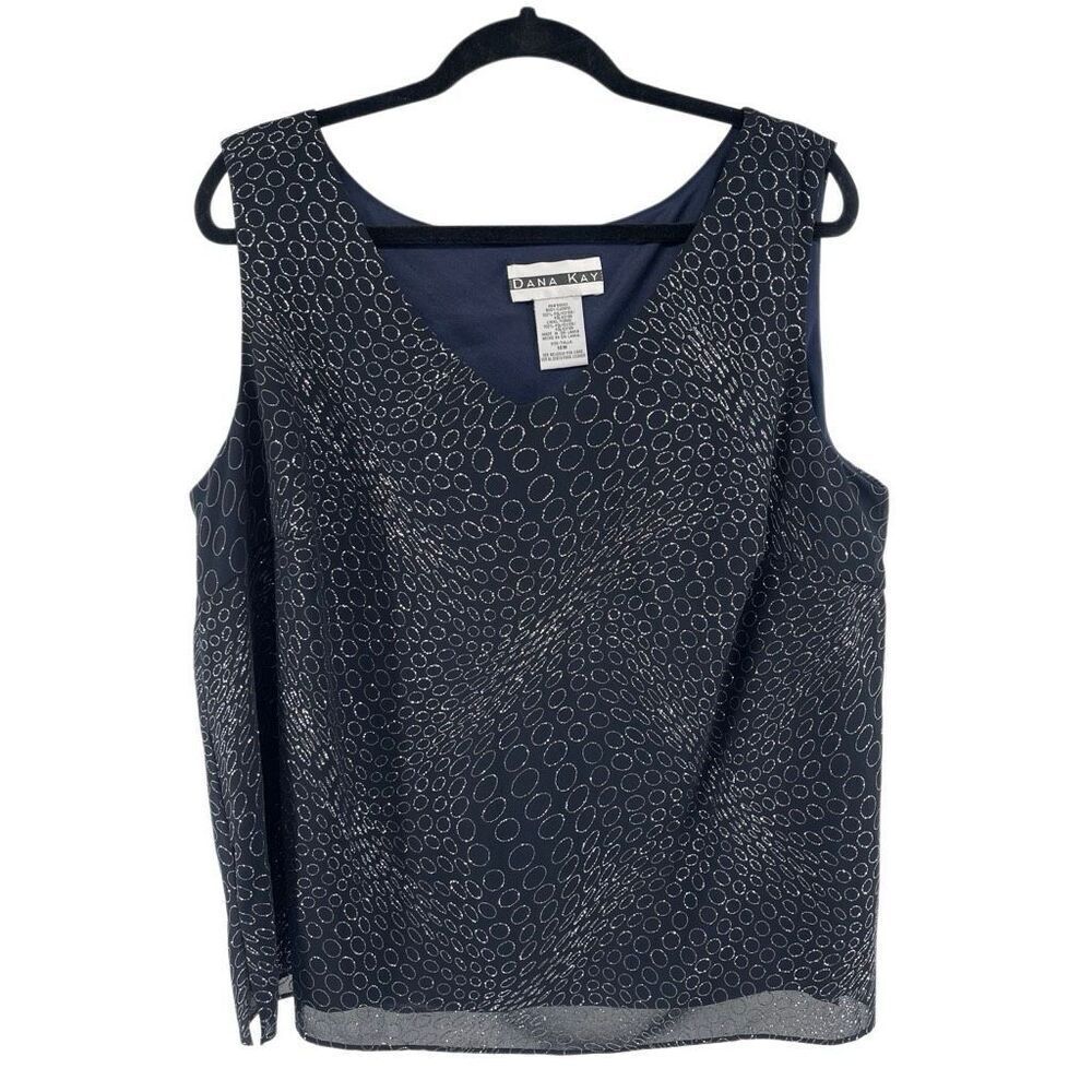 Dana Kay Plus Size 18W Navy Sparkly Chiffon Sleeveless V-Neck Blouse
